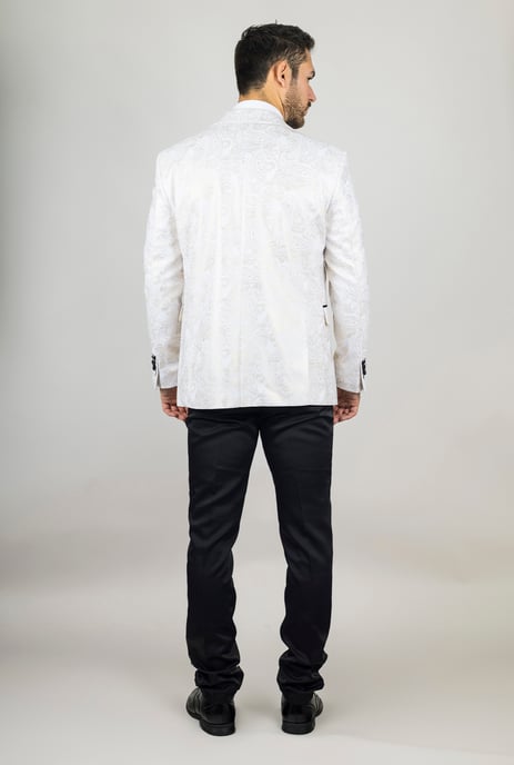 Heren 4-delige Witte Paisley Trouwrroch Tailor Fit - Image 4