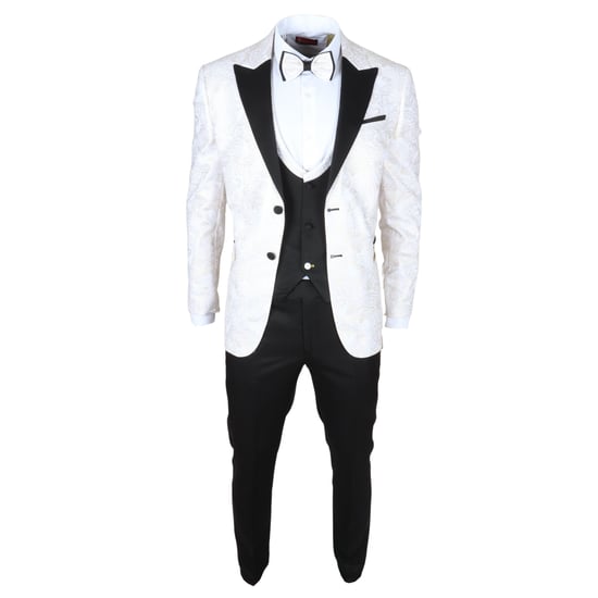 Heren 4-delige Witte Paisley Trouwrroch Tailor Fit - Image 6