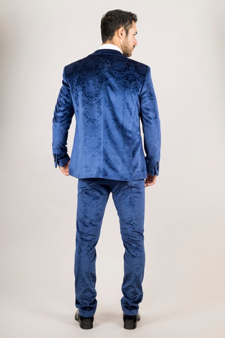 Heren Blauwe 3-delige Fluwelen Trouw Tuxedo Formele Pak - Image 4