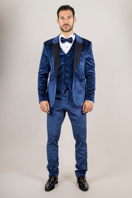 Heren Blauwe 3-delige Fluwelen Trouw Tuxedo Formele Pak - Image 5