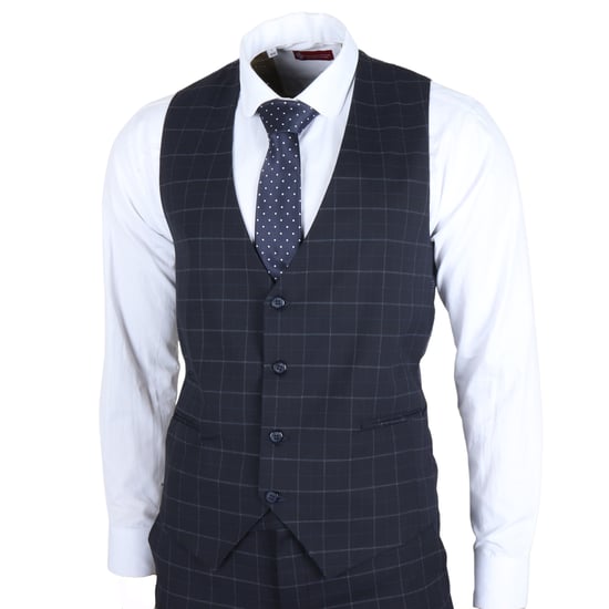 Heren Navy Geruit 3-delig Pak Slim Fit - Image 5