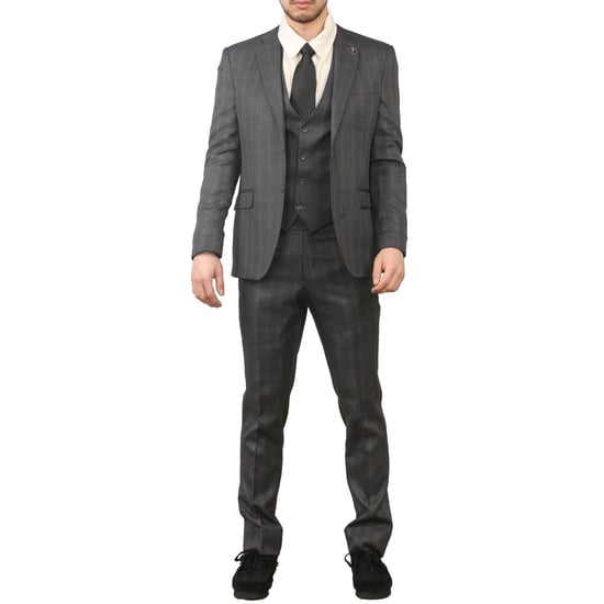 Heren 3-delig Prince Of Wales Charcoal Pak Werkkleding - Image 2