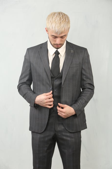 Heren 3-delig Prince Of Wales Charcoal Pak Werkkleding - Image 3