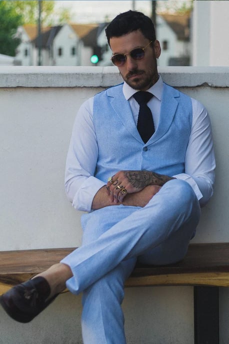Heren Zomer 2-delige Pak Linnen Formeel Blauwe Vest Broek - Image 4