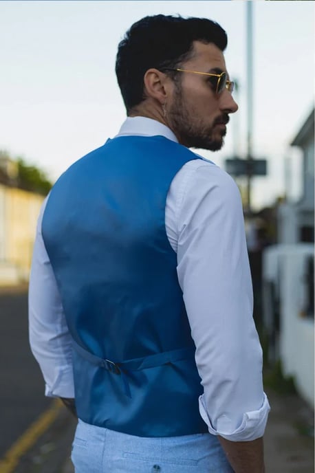 Heren Zomer 2-delige Pak Linnen Formeel Blauwe Vest Broek - Image 5