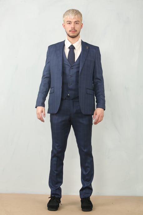 Heren 3-delig Prince Of Wales Blauwe Pak Werkoutfit - Image 2
