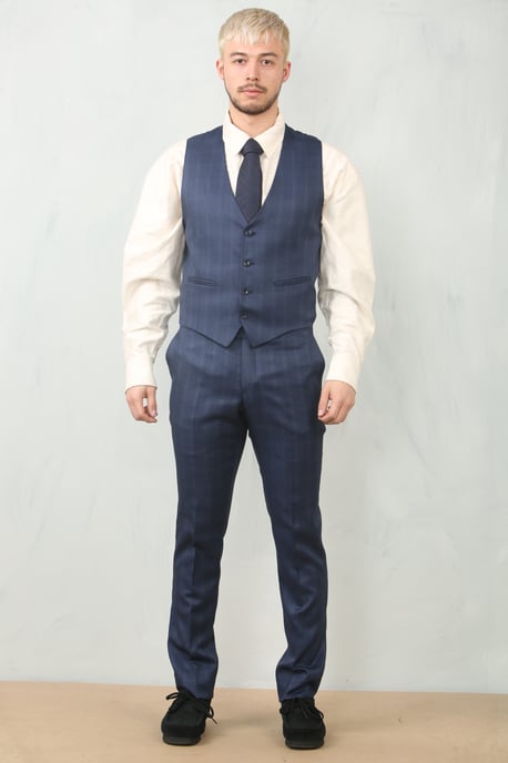 Heren 3-delig Prince Of Wales Blauwe Pak Werkoutfit - Image 4
