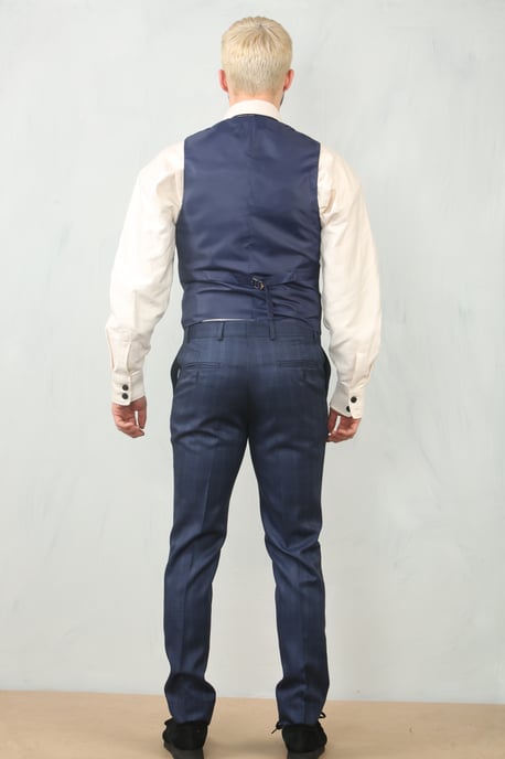 Heren 3-delig Prince Of Wales Blauwe Pak Werkoutfit - Image 5