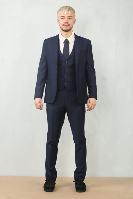 Heren Marineblauwe 3-delige Formele Klassieke Promanzijdband Werkoutfit - Image 3
