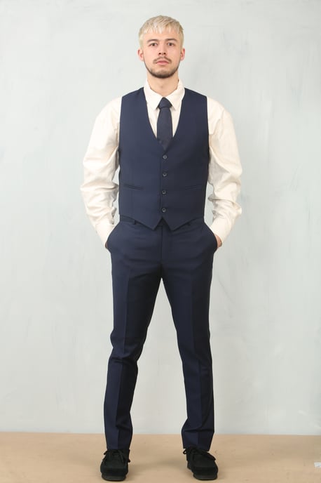 Heren Marineblauwe 3-delige Formele Klassieke Promanzijdband Werkoutfit - Image 5