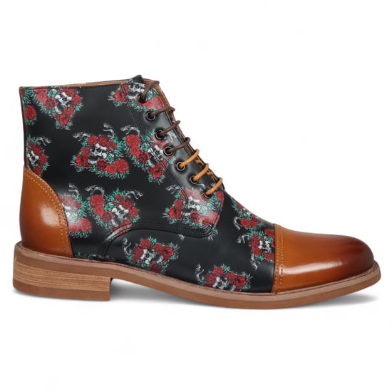Justin Reess Heren Bruine Oxford Enkellaarsjes van Leer met Bloemenprint - Adam Skull - Image 1