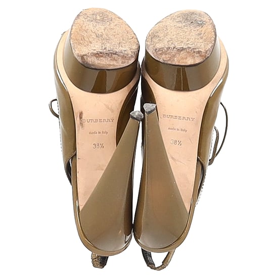 Burberry Slingback Heels in Olive Patent Leather - Image 6