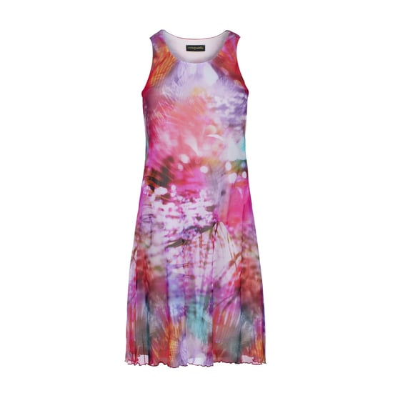 Mouwloze A-lijnjurk voor dames – abstracte veelkleurige print, gevoerd katoen met een bovenlaag van transparant nylon - Image 1