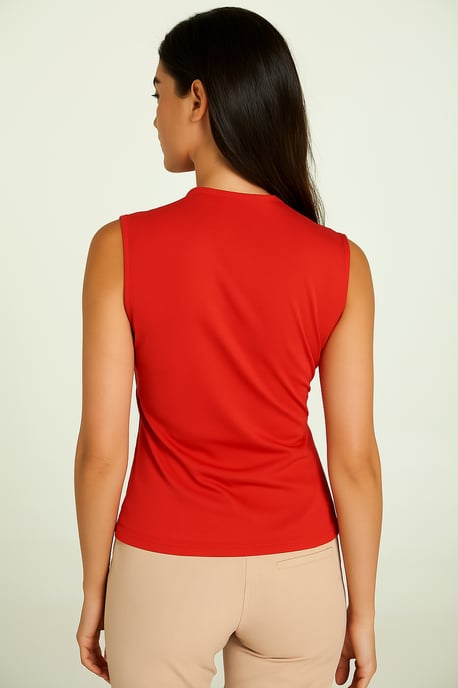Rode mouwloze jersey top met V-hals – stretchkatoenmix - Image 4