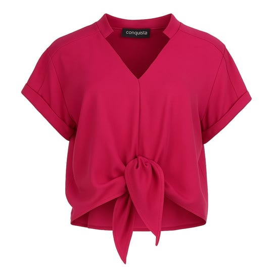 Blouse met gestrikte voorkant in fuchsia – 100% viscose-voile - Image 1