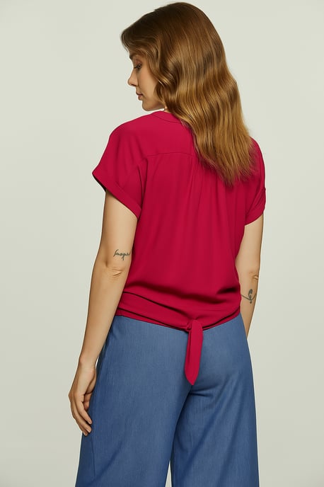 Blouse met gestrikte voorkant in fuchsia – 100% viscose-voile - Image 3