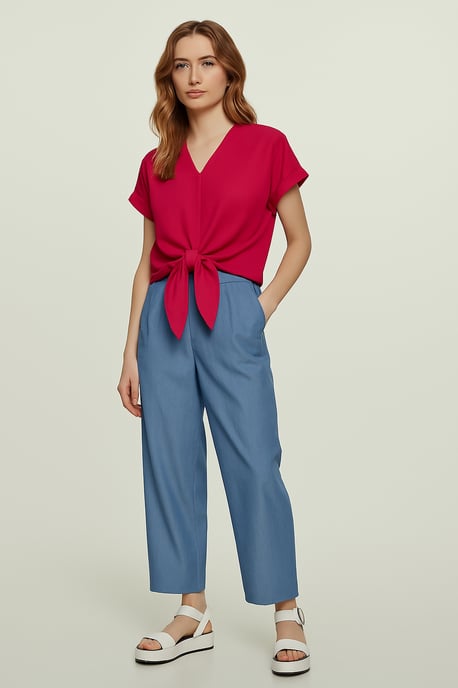 Blouse met gestrikte voorkant in fuchsia – 100% viscose-voile - Image 4