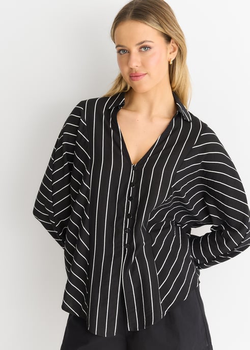 Zwart Batwing Stripe Shirt met Lange Mouw - Image 1