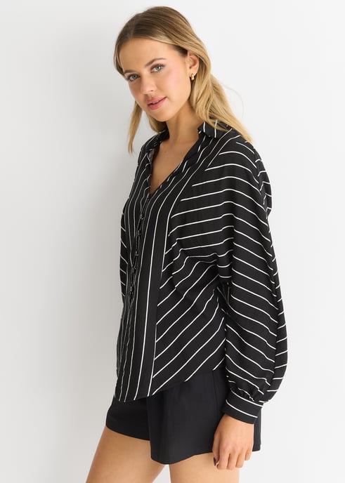 Zwart Batwing Stripe Shirt met Lange Mouw - Image 2