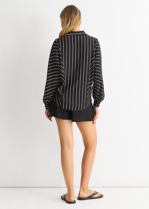 Zwart Batwing Stripe Shirt met Lange Mouw - Image 4