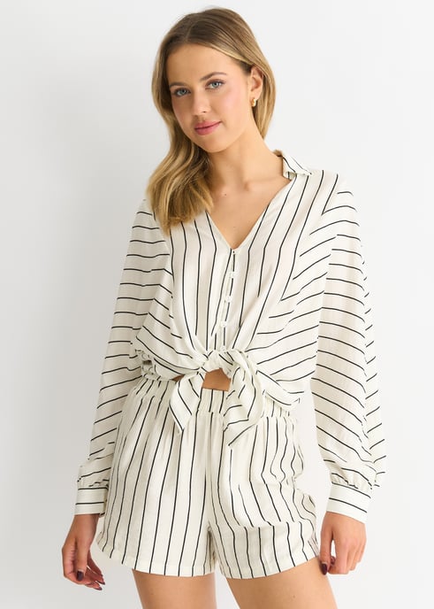 Crème lang mouw Batwing streep shirt - Image 2
