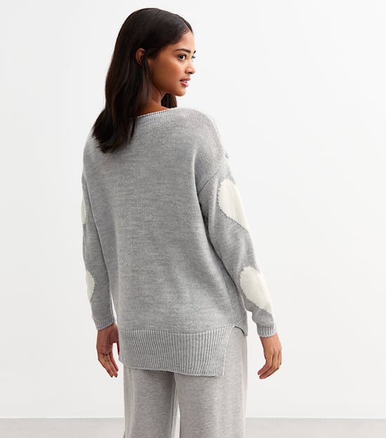 Grijze V-hals oversized gebreide hart trui - Image 4