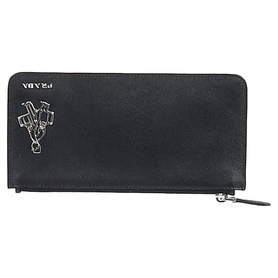Prada Bellhop Gevoerd Sleutelhanger Portemonnee in Zwart Saffiano Leer - Image 1
