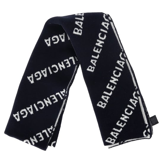 Balenciaga Logo-Intarsia Sjaal in Donkerblauwe Wol - Image 1