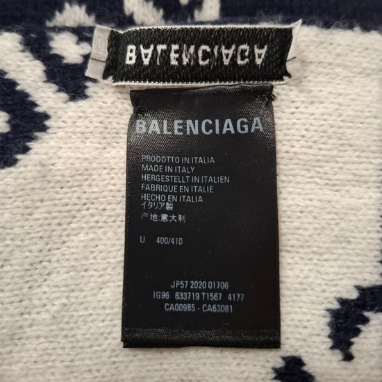 Balenciaga Logo-Intarsia Sjaal in Donkerblauwe Wol - Image 3