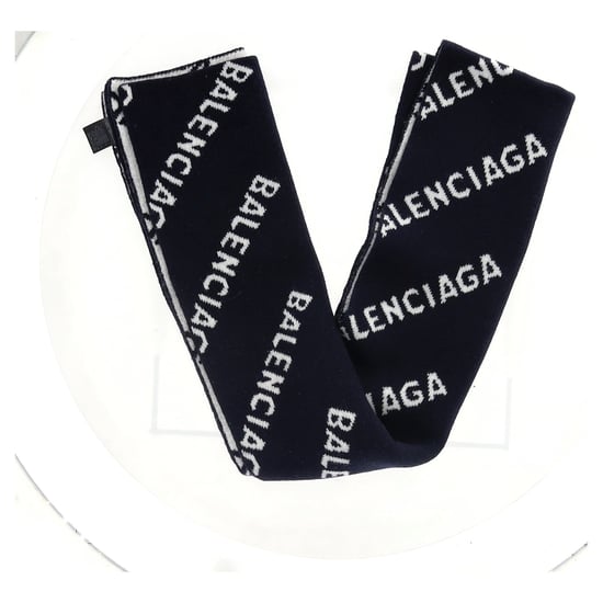Balenciaga Logo-Intarsia Sjaal in Donkerblauwe Wol - Image 4