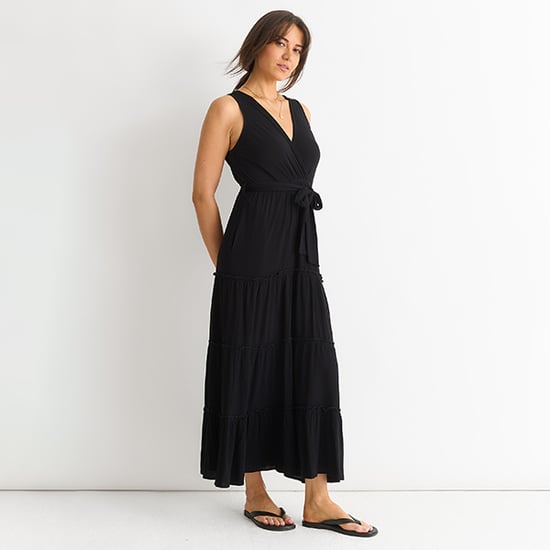 Zwarte viscose wikkel getailleerde maxi jurk - Image 3