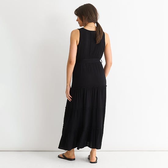 Zwarte viscose wikkel getailleerde maxi jurk - Image 4