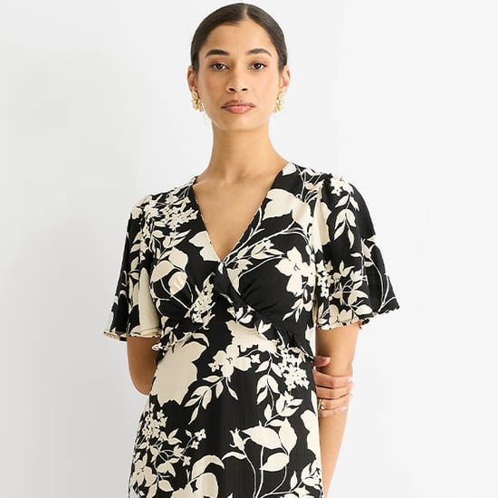 Mono V-hals viscose midi-jurk met ruches - Image 2