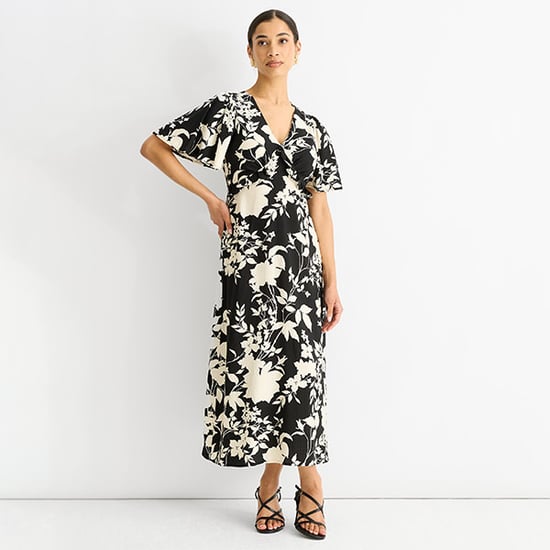 Mono V-hals viscose midi-jurk met ruches - Image 3