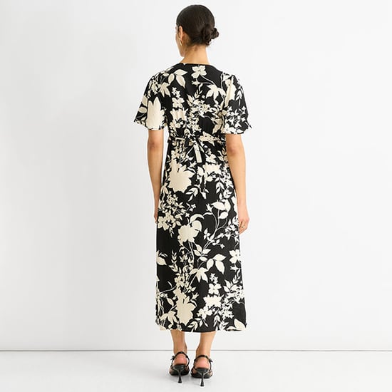 Mono V-hals viscose midi-jurk met ruches - Image 4