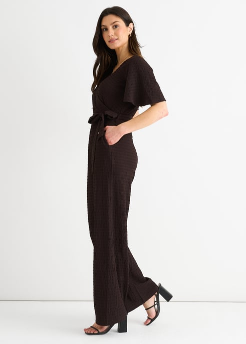 Trui wikkel-jumpsuit met wijde pijpen in chocoladestructuur - Image 3