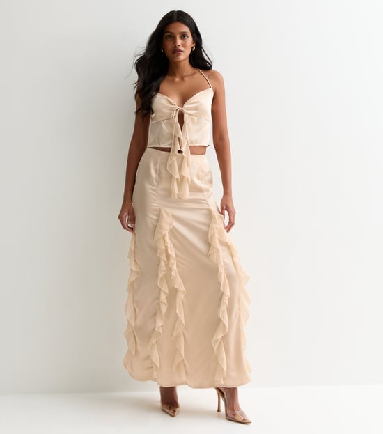 Champagne Satijnen Ruffle Maxi Rok - Image 1