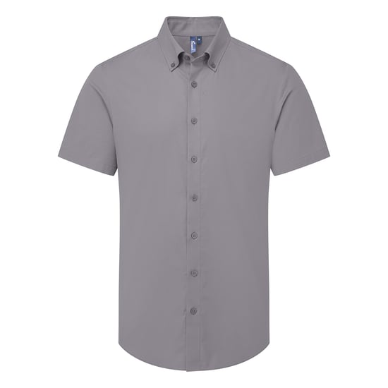 Premier Heren Supreme Oxford overhemd met korte mouwen (Staalgrijs) - Image 1
