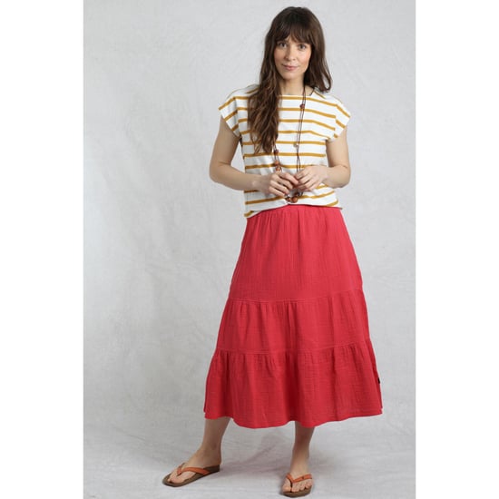 Weird Fish Dames/Dames Lathika gestaffelde organisch katoenen midirok (Crimson) - Image 5