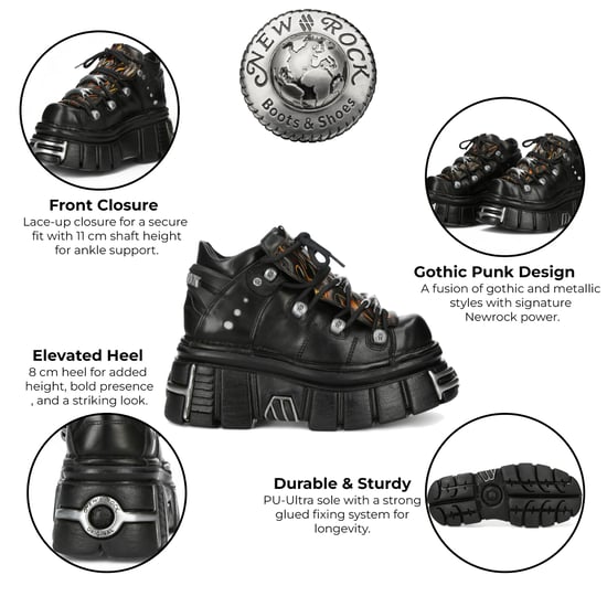 New Rock M-106N-C86 Zwarte Vlammen Leren Gothic Enkel Plateau Laarzen - Image 2