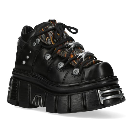 New Rock M-106N-C86 Zwarte Vlammen Leren Gothic Enkel Plateau Laarzen - Image 4