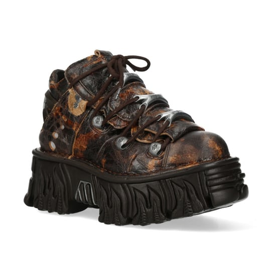 New Rock M-106-C194 Bruine Vlammen Leren Gothic Enkel Plateau Laarzen - Image 4