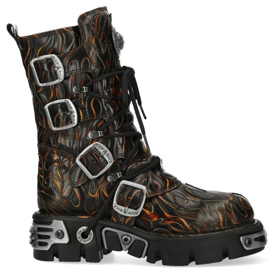 New Rock M-591-C62 halfhoge zwarte vlammen leren metallic gothic laarzen - Image 1