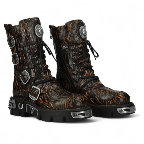 New Rock M-591-C62 halfhoge zwarte vlammen leren metallic gothic laarzen - Image 3