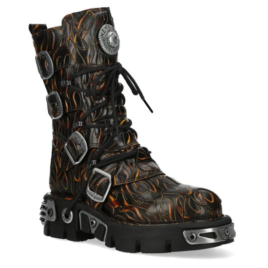 New Rock M-591-C62 halfhoge zwarte vlammen leren metallic gothic laarzen - Image 4