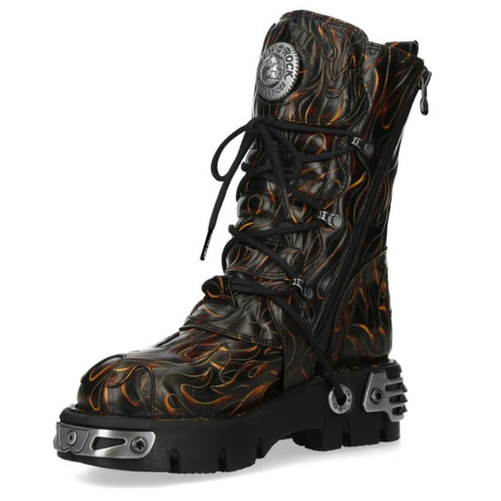New Rock M-591-C62 halfhoge zwarte vlammen leren metallic gothic laarzen - Image 6