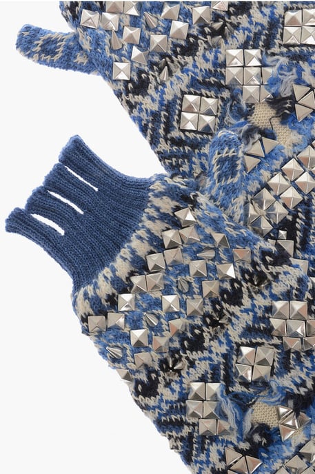 Gebreide vingerloze, warme handschoenen met studs in Azzurro, Bianco, Blu, Multicolor - Image 2