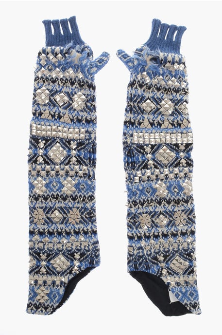 Gebreide vingerloze, warme handschoenen met studs in Azzurro, Bianco, Blu, Multicolor - Image 3