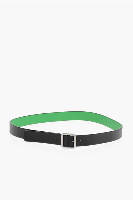 Omkeerbare leren riem met metalen gesp in zwart - Image 3