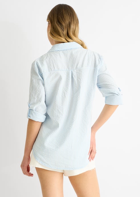 Blauw Katoenen Streep Shirt Met Opgerolde Mouwen - Image 4